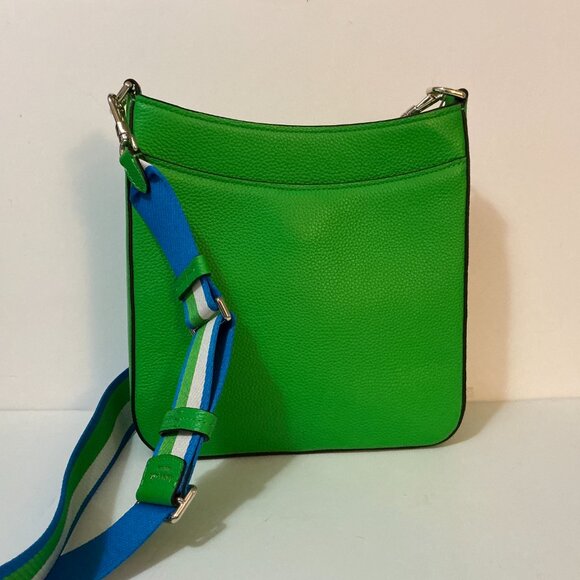 KATE SPADE Hudson Messenger Crossbody Bag Turf Green Blue White Pebbled Leather - Picture 3 of 7